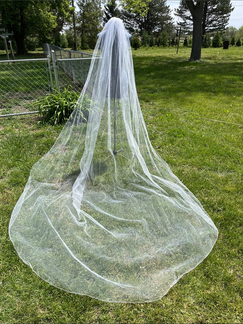 White Bridal Cathedral Veil with pearls